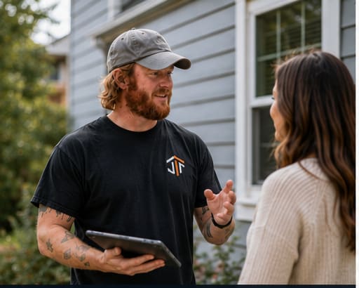 Inspector walking through a home with a buyer during a consultation